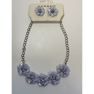 HANNAH Lilac Flower With Rhinestone Center Matching Necklace And Earring Set New